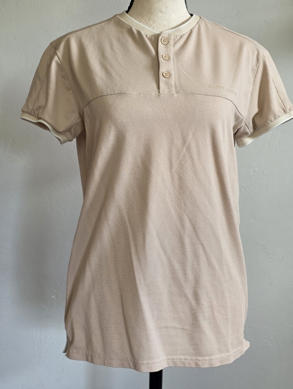 Scott James England Short Sleeve Henley Polo -Beige Size Small